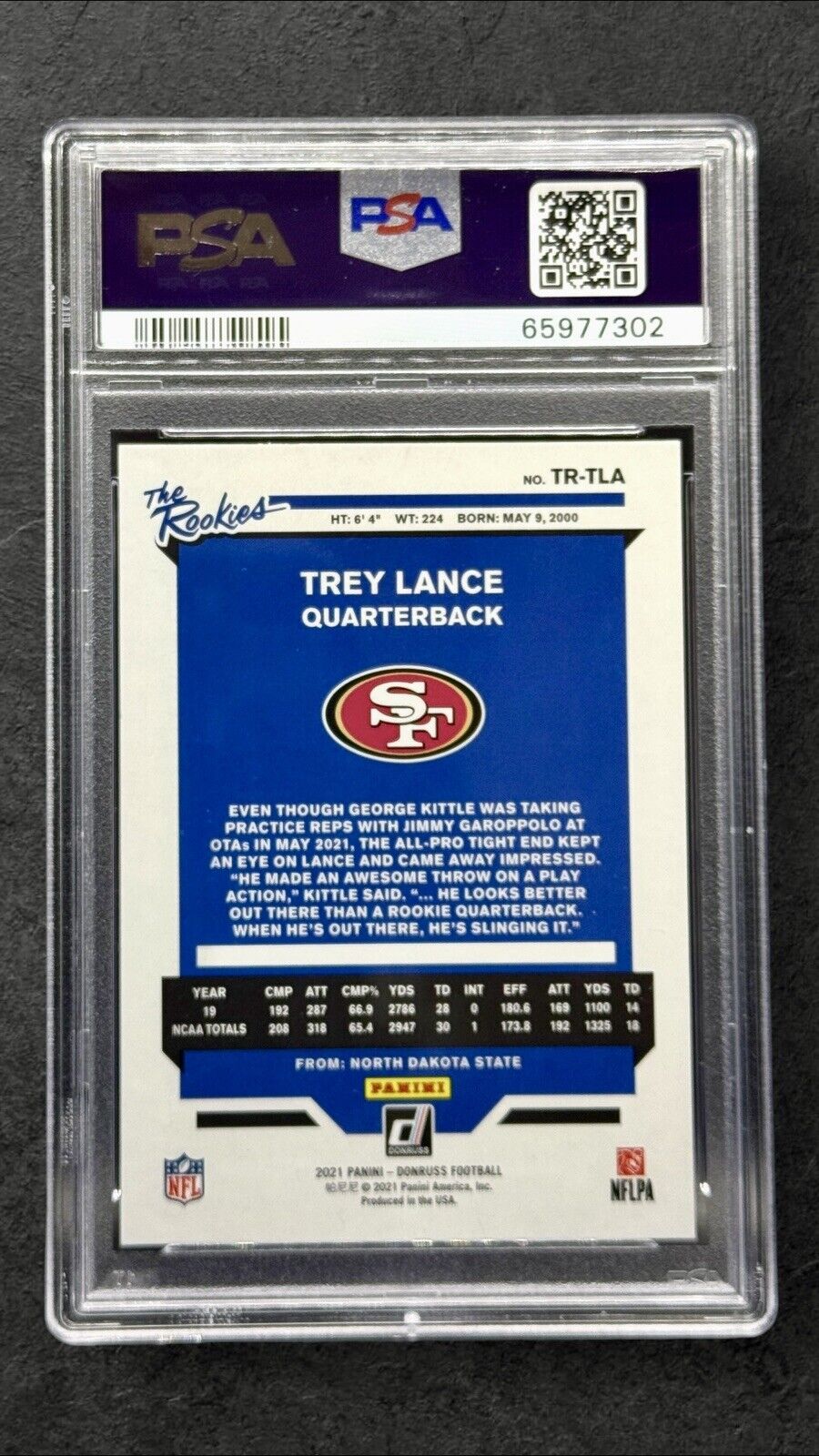 2021 Panini Donruss The Rookies Trey Lance #TR-TLA PSA 10 GEM MT Rookie RC