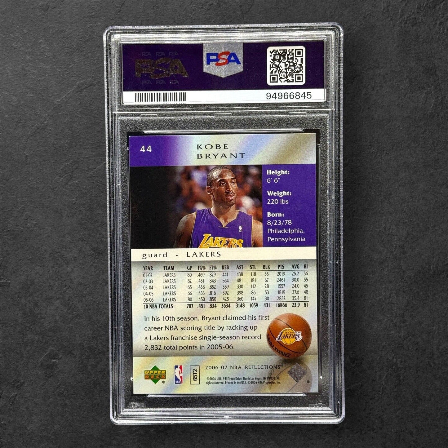 2006 UD Reflections #44 Kobe Bryant PSA 9 Mint Los Angeles Lakers HOF