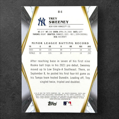 2022 Bowman Invicta #BI-6 Trey Sweeney New York Yankees