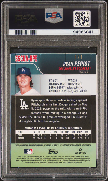 Ryan Pepiot 2022 Topps Stadium Club Chrome Auto 1/1 Superfractor