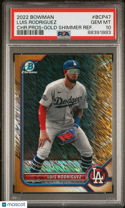 Luis Rodriguez 2022 Bowman Chrome Prospects #BCP47 Gold Shimmer Refractor PSA 10