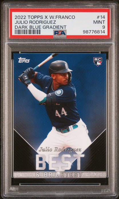 2022 Topps X Wander Franco Julio Rodriguez #14 Dark Blue Gradient /75 PSA 9